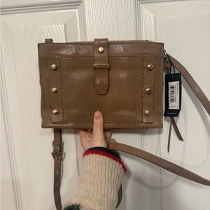 Botkier Tan Leather Crossbody Bag with Gold Studs